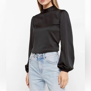 Express Black Satin Blouse button back NWOT SZ Small